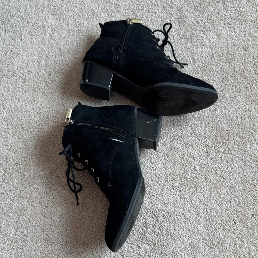Black Lace-Up Suede Ankle Boots